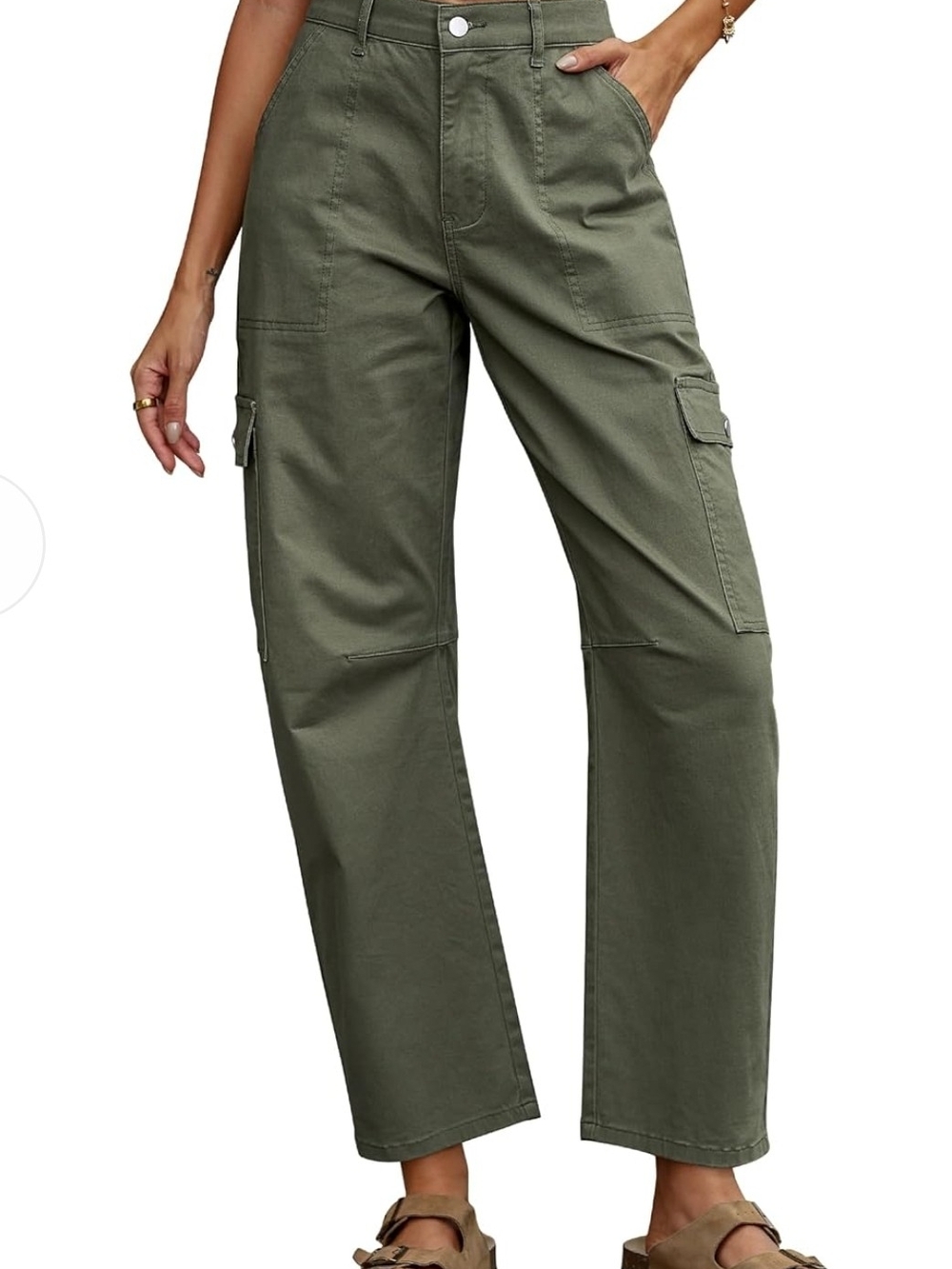 High-Rise Wide-Leg Barrel Pants - Olive